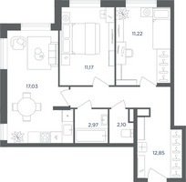 Планировка трехкомнатной(квартира) площадью 57.4 квадратных метров в “ЖК Равновесие”
