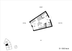 Планировка однокомнатной(квартира) площадью 36.9 квадратных метров в “ЖК Мытищи Сити”