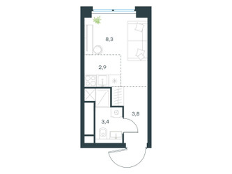 Планировка студии(квартира) площадью 18.4 квадратных метров в ЖК “ЖК Левел Звенигородская”