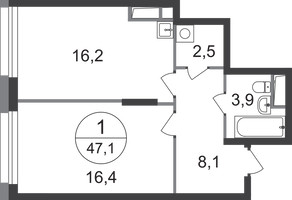 Планировка однокомнатной(квартира) площадью 47.1 квадратных метров в “ЖК Первый Московский”