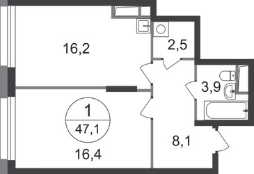 Планировка однокомнатной(квартира) площадью 47.1 квадратных метров в ЖК “ЖК Первый Московский”