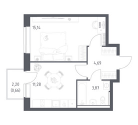 Планировка однокомнатной(квартира) площадью 35.64 квадратных метров в ЖК “ЖК Пригород Лесное”