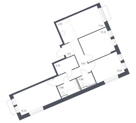 Планировка трехкомнатной(квартира) площадью 76.45 квадратных метров в ЖК “ЖК Молжаниново”