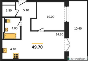 Планировка однокомнатной(апартаменты) площадью 49.7 квадратных метров в “ЖК Верейская 41”