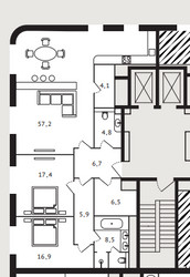 Планировка трехкомнатной(апартаменты) площадью 128 квадратных метров в ЖК “ЖК Carre Blanc”