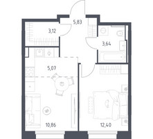 Планировка однокомнатной(квартира) площадью 40.92 квадратных метров в “ЖК Заречье Парк”