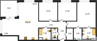 Планировка трехкомнатной(квартира) площадью 120.1 квадратных метров в “ЖК FORIVER Residence (Форивер Резиденс)”
