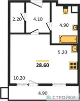 Планировка студии(квартира) площадью 28.6 квадратных метров в “ЖК Датский Квартал”