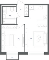Планировка однокомнатной(квартира) площадью 36.8 квадратных метров в “ЖК Равновесие”