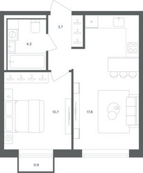 Планировка однокомнатной(квартира) площадью 36.8 квадратных метров в ЖК “ЖК Равновесие”