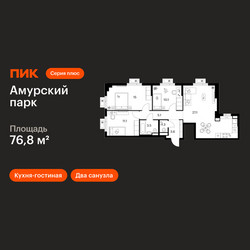 Планировка трехкомнатной(квартира) площадью 76.8 квадратных метров в ЖК “ЖК Амурский парк”