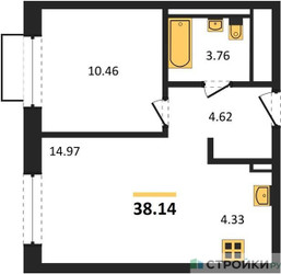 Планировка однокомнатной(квартира) площадью 38.14 квадратных метров в ЖК “ЖК Квартал Марьино”