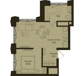 Планировка однокомнатной(квартира) площадью 36.8 квадратных метров в ЖК “ЖК Дом на Часовой”