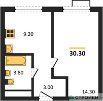 Планировка однокомнатной(квартира) площадью 30.3 квадратных метров в “Лесная Коллекция”