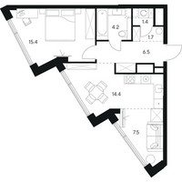 Планировка однокомнатной(квартира) площадью 51.1 квадратных метров в “ЖК Нексус от Аквилон”