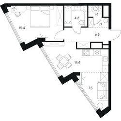 Планировка однокомнатной(квартира) площадью 51.1 квадратных метров в ЖК “ЖК Нексус от Аквилон”