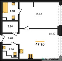 Планировка однокомнатной(квартира) площадью 47.2 квадратных метров в “ЖК СТОУН Грэйн”