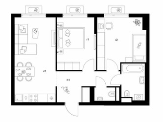 Планировка двухкомнатной(квартира) площадью 55.4 квадратных метров в ЖК “ЖК Белая Дача парк”