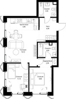 Планировка двухкомнатной(квартира) площадью 65.3 квадратных метров в “ЖК СЕТ”