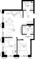 Планировка двухкомнатной(квартира) площадью 65.3 квадратных метров в ЖК “ЖК СЕТ”