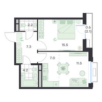 Планировка двухкомнатной(квартира) площадью 48.3 квадратных метров в “ЖК G3 Михалевич”