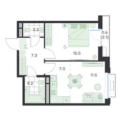 Планировка двухкомнатной(квартира) площадью 48.3 квадратных метров в ЖК “ЖК G3 Михалевич”