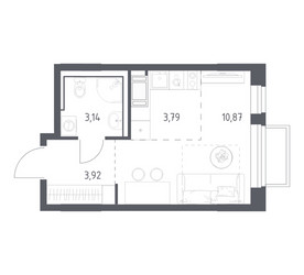 Планировка студии(квартира) площадью 21.72 квадратных метров в ЖК “ЖК Томилино Парк”