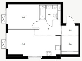 Планировка однокомнатной(квартира) площадью 42.8 квадратных метров в “ЖК Сигнальный 16”