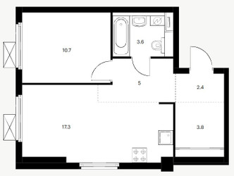 Планировка однокомнатной(квартира) площадью 42.8 квадратных метров в ЖК “ЖК Сигнальный 16”