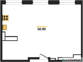 Планировка однокомнатной(апартаменты) площадью 49.6 квадратных метров в “ЖК Легендарный квартал на Ботаническом саду”