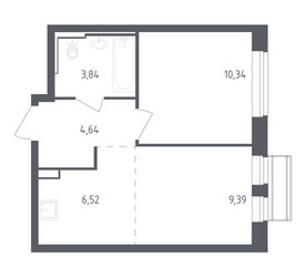Планировка однокомнатной(квартира) площадью 34.73 квадратных метров в ЖК “ЖК Рублевский Квартал”