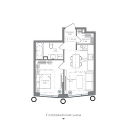 Планировка однокомнатной(квартира) площадью 40.41 квадратных метров в ЖК “ЖК Преображенская Площадь”