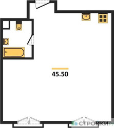 Планировка однокомнатной(квартира) площадью 45.5 квадратных метров в ЖК “ЖК Дом Достижение”