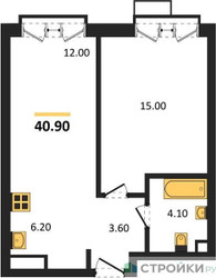 Планировка однокомнатной(квартира) площадью 40.9 квадратных метров в ЖК “Лесная Коллекция”