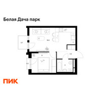 Планировка однокомнатной(квартира) площадью 36.1 квадратных метров в “ЖК Белая Дача парк”