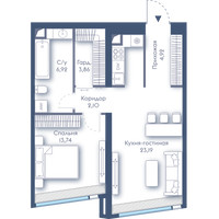 Планировка однокомнатной(квартира) площадью 54.72 квадратных метров в “ЖК Дом Дау”
