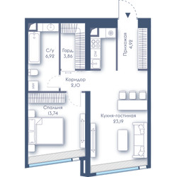 Планировка однокомнатной(квартира) площадью 54.72 квадратных метров в ЖК “ЖК Дом Дау”