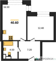 Планировка однокомнатной(квартира) площадью 40.6 квадратных метров в “ЖК МАРК”