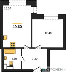 Планировка однокомнатной(квартира) площадью 40.6 квадратных метров в ЖК “ЖК МАРК”