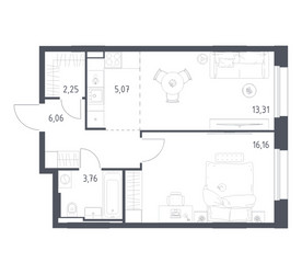 Планировка однокомнатной(квартира) площадью 46.61 квадратных метров в ЖК “ЖК Заречье Парк”