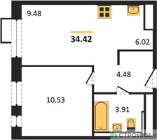 Планировка однокомнатной(квартира) площадью 34.42 квадратных метров в “ЖК Пятницкие луга”