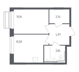 Планировка однокомнатной(квартира) площадью 32.89 квадратных метров в ЖК “ЖК Рублевский Квартал”