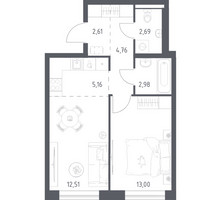 Планировка однокомнатной(квартира) площадью 43.71 квадратных метров в “ЖК Квартал Авиаторов”