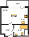 Планировка студии(квартира) площадью 27 квадратных метров в “Квартал Филатов луг”