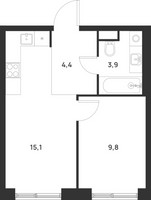 Планировка однокомнатной(квартира) площадью 33.2 квадратных метров в “ЖК Форевиль”