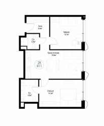 Планировка двухкомнатной(квартира) площадью 61.1 квадратных метров в ЖК “ЖК Метрополия”