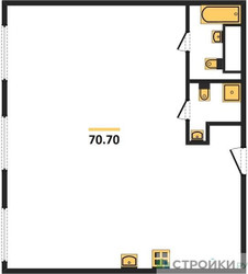 Планировка двухкомнатной(квартира) площадью 70.7 квадратных метров в ЖК “ЖК Nametkin Tower (Наметкин Тауэр)”