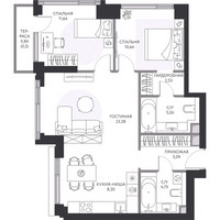Планировка трехкомнатной(квартира) площадью 72.9 квадратных метров в “ЖК Hide (Хайд)”
