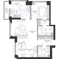 Планировка трехкомнатной(квартира) площадью 72.9 квадратных метров в ЖК “ЖК Hide (Хайд)”