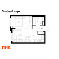 Планировка однокомнатной(квартира) площадью 35.2 квадратных метров в “ЖК Зеленый парк”